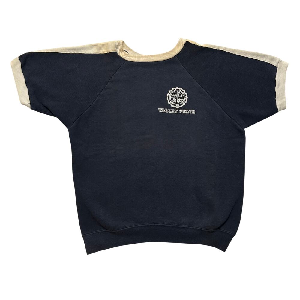VTG 50's Valley State College Short Sleeve Pullover Sweatshirt XL Navy White